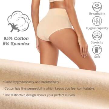 Molasus Women's Soft Cotton Underwear Briefs High Waisted Postpartum Panties Ladies Full Coverage Pl...