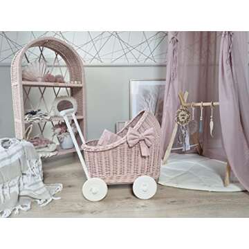 Wiklibox Rattan Doll Stroller - Handcrafted for 17" Dolls
