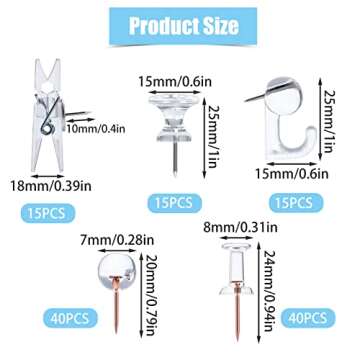 AIEX 125pcs Push Pins Set, Including Clear Plastic Push Pin Hook Pushpin Clip Push Pins Decorative T...