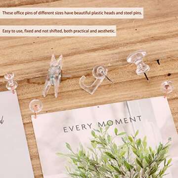 AIEX 125pcs Push Pins Set, Including Clear Plastic Push Pin Hook Pushpin Clip Push Pins Decorative Thumb Tacks with Stainless Steel Point Push Pins for Cork Board Bulletin Board Office Wall (5 Style)