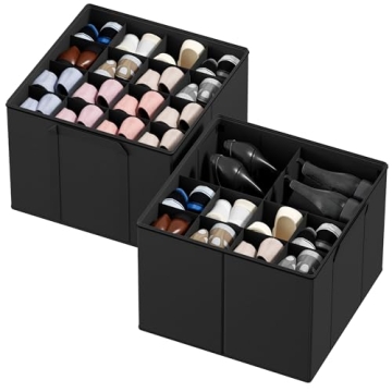 SpaceAid Shoe Organizer for Closet, 2 Pack Foldable Shoe Storage Containers Baskets Boxes Bins w/Adj...