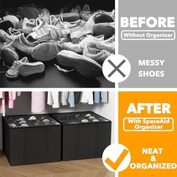SpaceAid Shoe Organizer, 2 Pack Storage Bins for Shoes