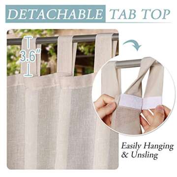 H.VERSAILTEX Outdoor Linen Sheer Curtains - Waterproof, 1 Panel, W52 x L84