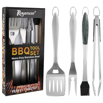 ROMANTICIST 4pc Heavy Duty BBQ Grill Tool Set - Ultimate Accessories for Grilling Enthusiasts