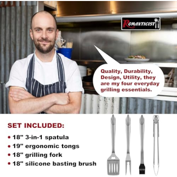 ROMANTICIST 4pc Heavy Duty Grill Tool Set for All