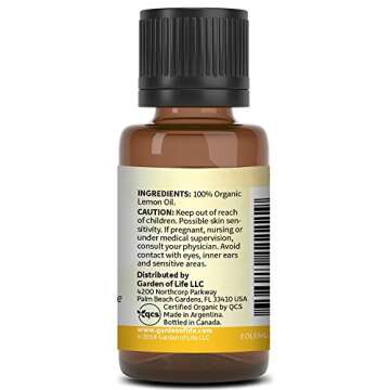 Garden of Life Essential Oil, Lemon USDA Organic & Pure, Clean, Undiluted & Non-GMO for Diffuser, Aromatherapy, Meditation, Joyful, Aromatic, Calming, Refreshing, 0.5 Fl Oz