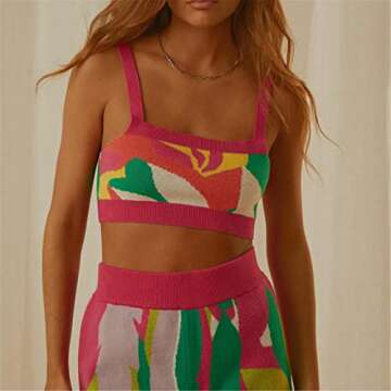 Abendedian Sexy Knitted 2 Piece Outfits Sets for Womens Tank Crop Top Vest and Sweat Shorts Pants Y2...