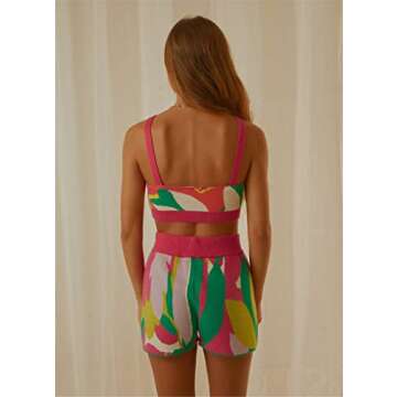 Abendedian Sexy Knitted 2 Piece Outfits Sets for Womens Tank Crop Top Vest and Sweat Shorts Pants Y2k Fashion Summer Clothes (Colorful Rose Red, S)