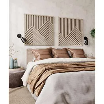 Other Furniture Mountains Wooden Wall Art - Set of 2 Panels - Modern Rustic Wood Wall Art for Home & Office Decor (Large, 34'' x 34'')