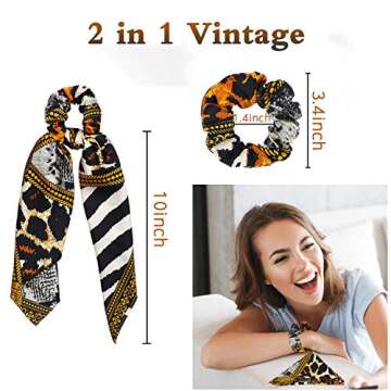 WATINC 14 Pcs Bowknot Hair Scrunchies Silk Satin Scarf Hair Ties Chiffon Floral Scrunchie 2 in 1 Vin...