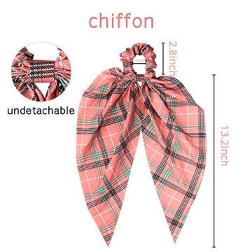 WATINC 14 Pcs Bowknot Hair Scrunchies Silk Satin Scarf Hair Ties Chiffon Floral Scrunchie 2 in 1 Vintage Ponytail Holder with Bows Dot Checks Pattern Hair Scrunchy Accessories Ropes for Women