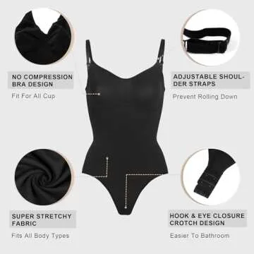 YIANNA Women Shapewear Tummy Control Bodysuit Seamless Sculpting Snatched Waist Body Suit Thong or Brief