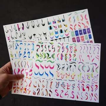 Colorful Stripes Lines Nail Art Stickers Rainbow Geometric Water Transfer Nail Decals Nail Art Slide...