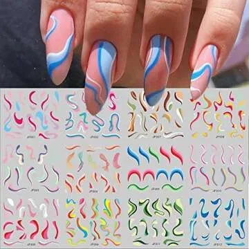Colorful Rainbow Stripes Nail Art Stickers - 24 Patterns