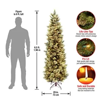 National Tree Company Pre-lit Artificial Christmas Tree | Includes Pre-strung White Lights and Stand | Carolina Pine Slim - 6.5 ft