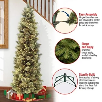 National Tree Company Pre-lit Artificial Christmas Tree | Includes Pre-strung White Lights and Stand | Carolina Pine Slim - 6.5 ft