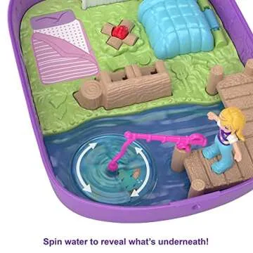 Polly Pocket Playset, Travel Compact with 2 Micro Dolls, Toy Boat & Surprise Accessories, Pocket World Owlnite Campsite