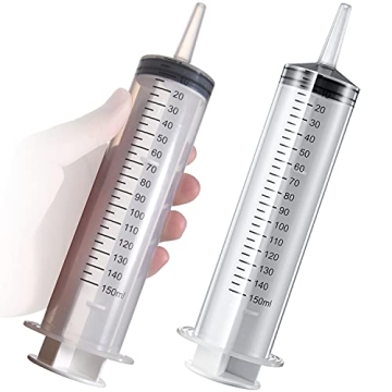 2 Pack Large Syringes (150 ML), Large Plastic Garden Industrial Syringes for Scientific Labs, Measur...