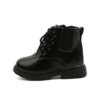 Komfyea Toddler Kids Boots Side Zipper Combat Short Ankle Black Boots for Boy's Girl's 617Black27