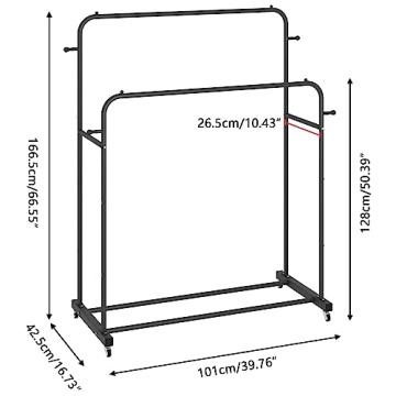 Aiensia Double Rods Garment Rack with Wheels for Clothes