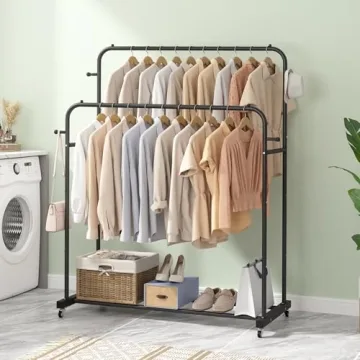 Aiensia Double Rods Garment Rack with Wheels for Clothes