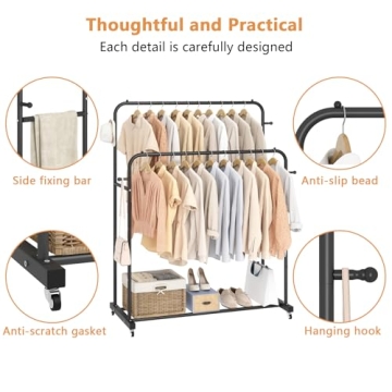 Aiensia Double Rods Garment Rack with Wheels for Clothes