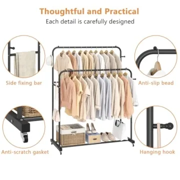 Aiensia Double Rods Garment Rack with Wheels for Clothes