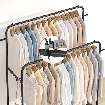 Aiensia Double Rods Garment Rack with Wheels for Clothes