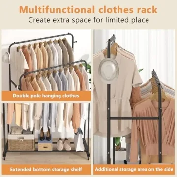 Aiensia Double Rods Garment Rack with Wheels for Clothes