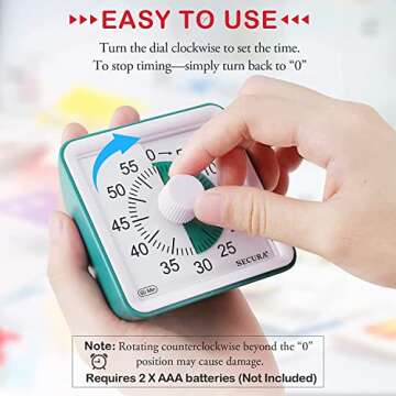 Secura 60-Minute Visual Timer, Classroom Timer, Countdown Timer for Kids and Adults, Time Management...
