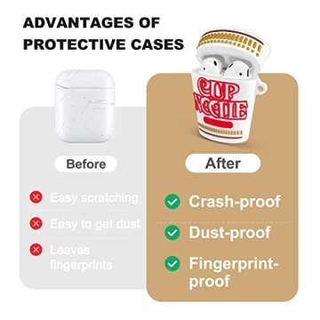 MOLOVA Case for Airpods 1&2 Case,Soft Silicone 3D Cute Funny Cool Fun Cartoon Character Kawaii Airpods Charging Case Protective Cover with Keychain for Kids Teens Boys Girls(Noodles Cup)