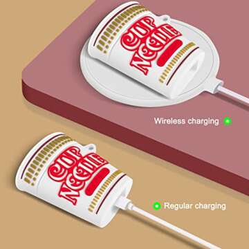 MOLOVA Case for Airpods 1&2 Case,Soft Silicone 3D Cute Funny Cool Fun Cartoon Character Kawaii Airpods Charging Case Protective Cover with Keychain for Kids Teens Boys Girls(Noodles Cup)