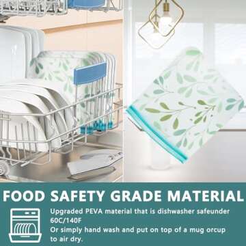 10 Pack Dishwasher Safe Reusable Food Storage Bags,Leakproof Reusable Freezer Bags(3 Reusable Gallon...