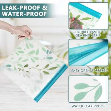 10 Pack Dishwasher Safe Reusable Food Storage Bags,Leakproof Reusable Freezer Bags(3 Reusable Gallon Bags,4 Reusable Sandwich Bags,3 Reusable Kids Snack Bags) for Snack Meat Food Fruit Cereal-BPA FREE