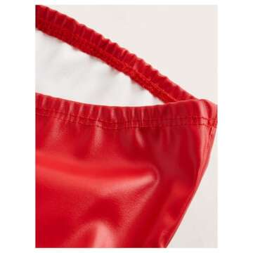 MakeMeChic Women's Faux Leather Strapless Tube Top Asymmetrical Ruched Fitted Bandeau Tops Red Small