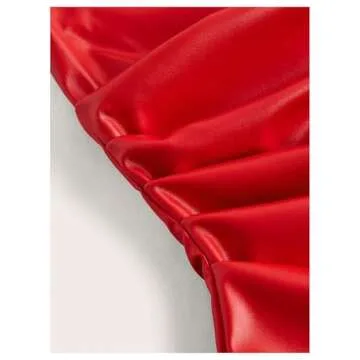 MakeMeChic Women's Faux Leather Strapless Tube Top Asymmetrical Ruched Fitted Bandeau Tops Red Small