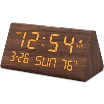 DreamSky Wooden Digital Alarm Clock with USB Port & Temperature Display