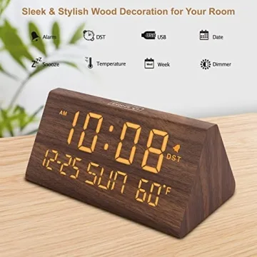 DreamSky Wooden Digital Alarm Clock with USB & Temperature