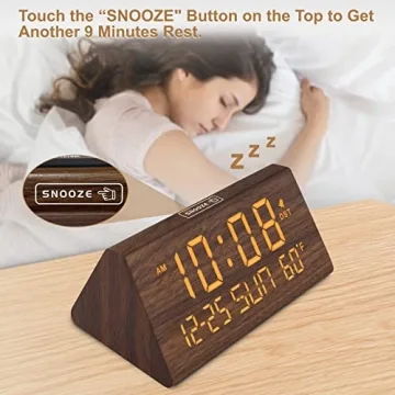DreamSky Wooden Digital Alarm Clock with USB & Temperature