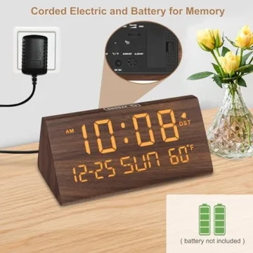 DreamSky Wooden Digital Alarm Clock with USB & Temperature