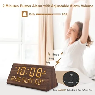 DreamSky Wooden Digital Alarm Clock with USB & Temperature