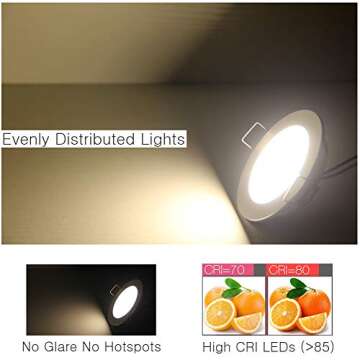 Obeaming DC 12V LED Ceiling Light RVs Boat Van Recessed Puck Light, Super Slim Flush Mount Downlights for Caravan Camper Travel Trailer Motorhome Yachts Interior Lighting, 3W 4 Pack (Warm White)