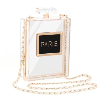 WJCD Clear Purses for Women Paris Perfume Shaped Clear Purse Evening Bags Vintage Banquet Handbag (T...