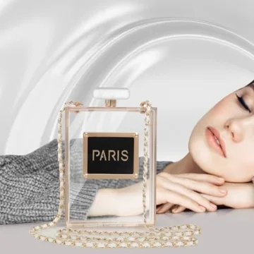 WJCD Clear Purses for Women Paris Perfume Shaped Clear Purse Evening Bags Vintage Banquet Handbag (Transparent)