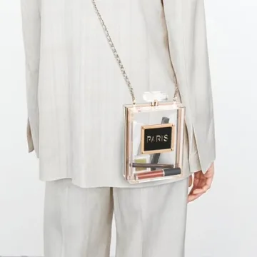 WJCD Clear Purses for Women Paris Perfume Shaped Clear Purse Evening Bags Vintage Banquet Handbag (Transparent)