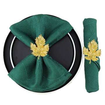 Leaf Set of 8 Fall Thanksgiving Napkin Rings Maple Serviette Buckle Holder Retro Metal Home Table Decor for Fall Thanksgiving Holiday Family Gatherings Everyday Use (Leaf Gold, 8)