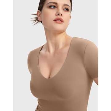 PUMIEY V Neck Short Sleeve Tops for Women
