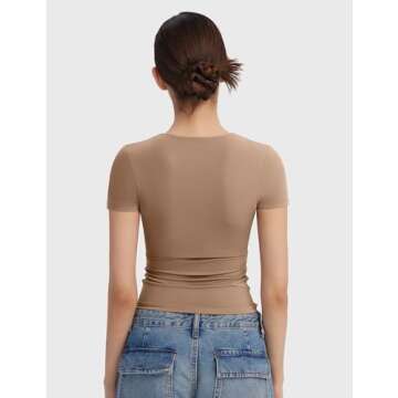 PUMIEY V Neck Short Sleeve Tops for Women