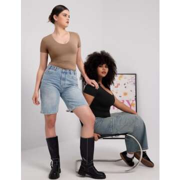 PUMIEY V Neck Short Sleeve Tops for Women