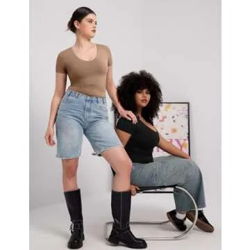 PUMIEY V Neck Short Sleeve Tops for Women